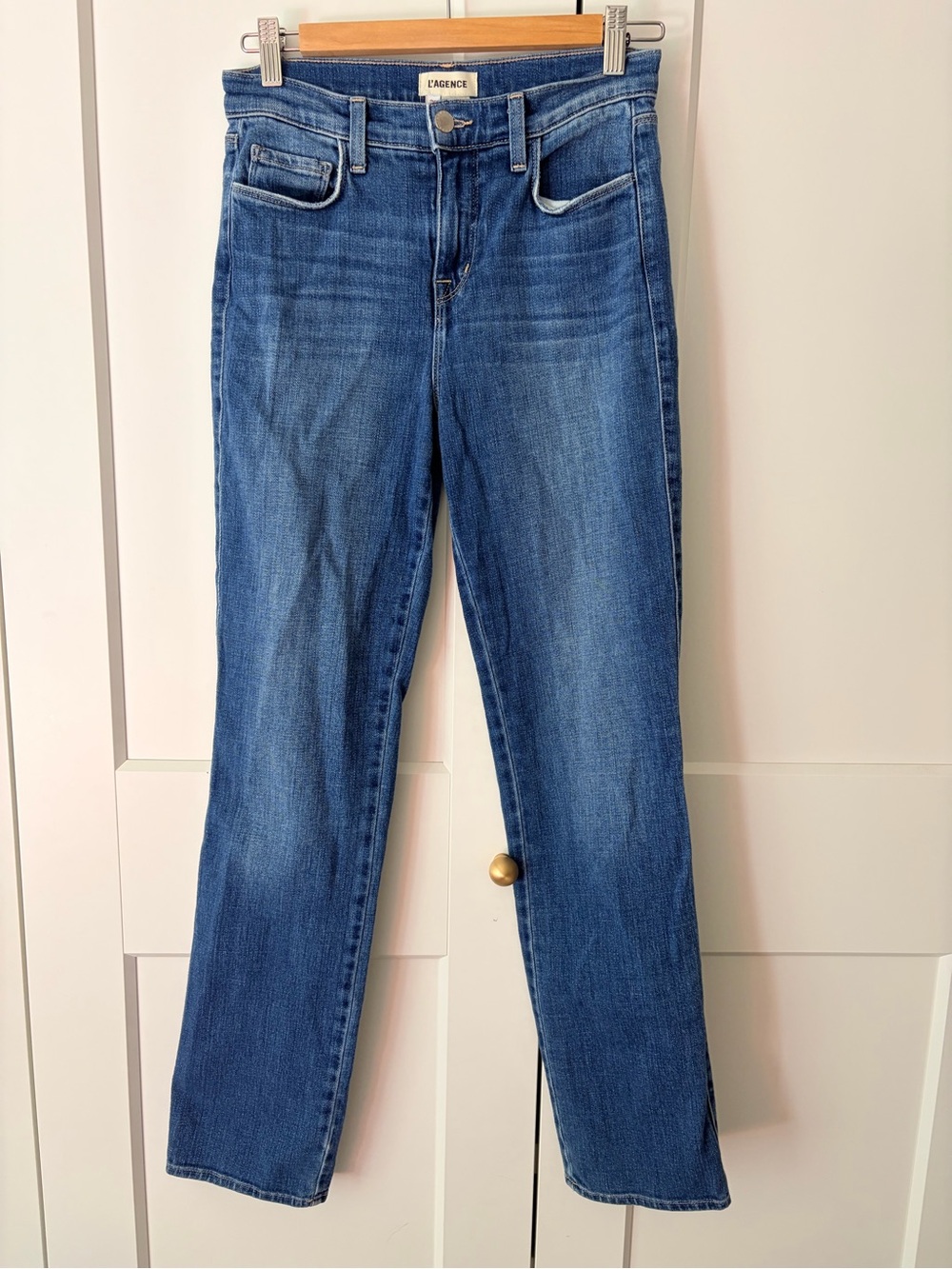 L'AGENCE Dean High Rise Sequoia Straight Leg Jeans in Medium Blue Wash | 26